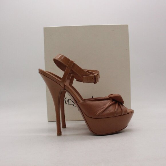 YSL Yves Saint Laurent POPPY Women's Size EU 38 BOW Platform Pumps Light Clay - Picture 1 of 11